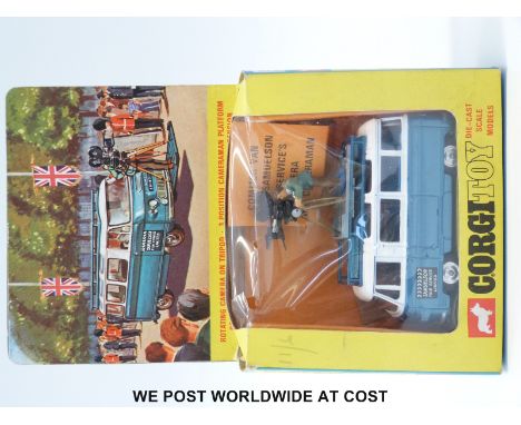 Corgi Toys diecast model Commer Mobile Camera Van, 479, with blue and white Commer Van, spun hubs, camera operator, equipment