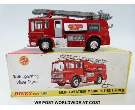 Dinky Toys diecast model Merryweather Marquis Fire Tender, 285, with dark metallic red body, escape ladder, working pump and 