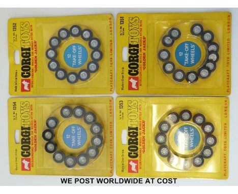 Four sets of Corgi Toys diecast model Interchangable Take-off wheels, 1351, 1352, 1353, 1354, each with 12 wheels, all in ori