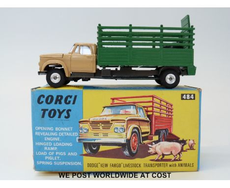 Corgi Toys diecast model Dodge 'Kew Fargo' Livestock Transporter, 484, with beige, green and graphite grey body, spun hubs an