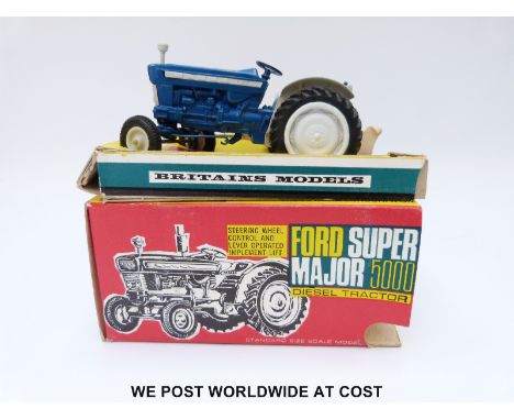 Britains Ltd diecast model Ford Super Major 5000 Diesel Tractor with blue body and white plastic hubs, in original box