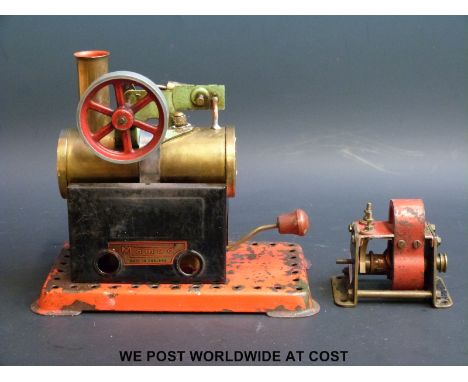 A Mamod live steam overtype stationary steam engine M.M.2 together with a dynamo 