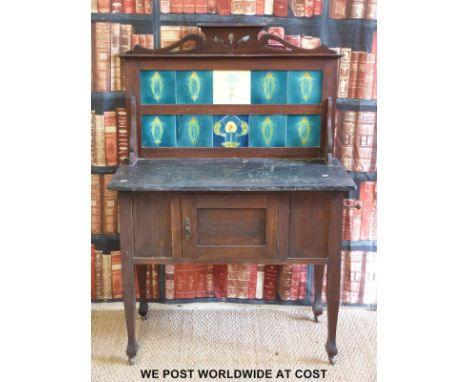 A Victorian marble top tile backed washstand (Width 95cm)