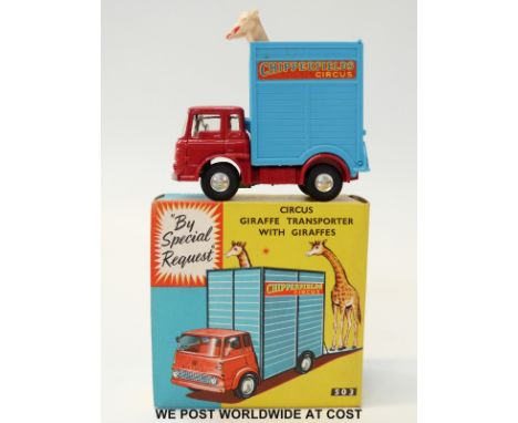 Corgi Toys diecast model Chipperfields Circus Giraffe Transporter, 503, with red and blue Bedford TK, spun wheels and two gir