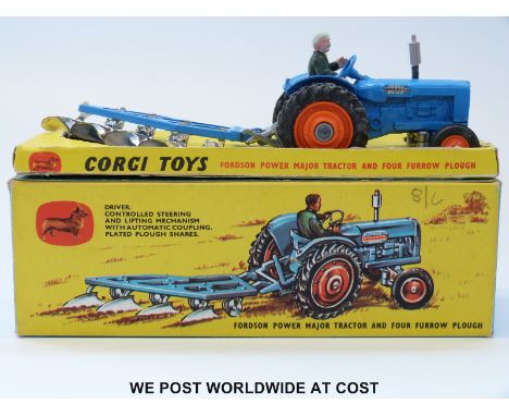 Corgi Toys diecast model Gift Set No.13 Fordson Power Major Tractor and Four Furrow Plough, in original box with inner tray. 