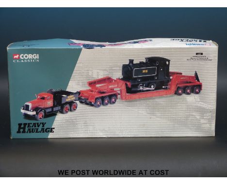 Corgi Classics Heavy Haulage diecast model set Annis & Co Ltd, Diamond T Ballast with Girder Trailer & Locomotive Load, 31007