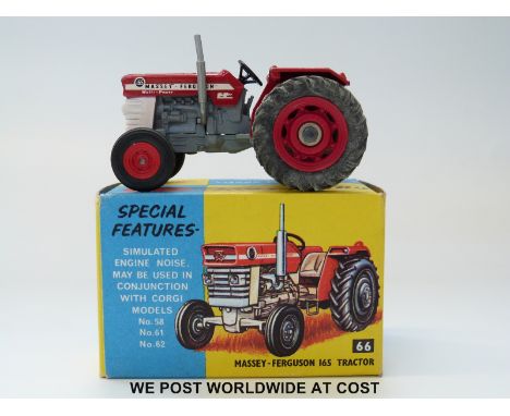 Corgi Toys diecast model Massey-Ferguson 165 Tractor, 66, with red white and grey body, in original box.