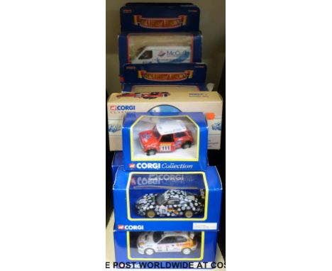 Twenty-one Corgi diecast model vehicles including Hauliers of Renown vans, fire engine, racing cars etc and some limited edit