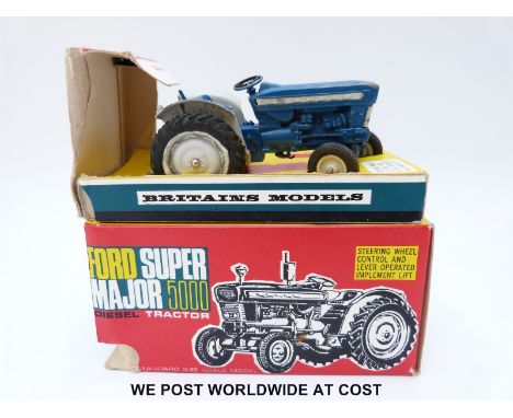 Britains Ltd diecast model Ford Super Major 5000 Diesel Tractor with blue body and white plastic hubs, in original box