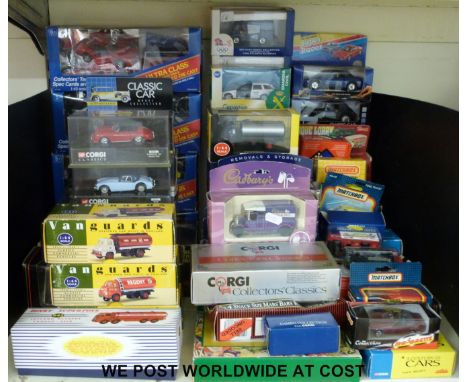 Over 50 Dinky Supertoys, Corgi, Matchbox and other diecast model vehicles, all in original boxes 