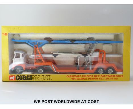 Corgi Major Toys diecast model Carrimore Tri-deck Mk.V Car Transporter Scammell Handyman Mk.3 Tractor Unit, 1146, with blue, 