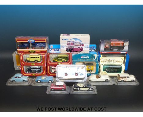 Nineteen Corgi diecast model vehicles including Superhaulers, Classics, Buses, etc, all in original boxes