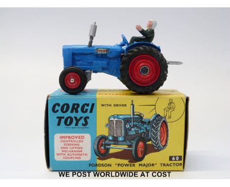 Corgi Toys diecast model Fordson 'Power Major' Tractor, 60, with blue body and orange plastic hubs, in original box with pack