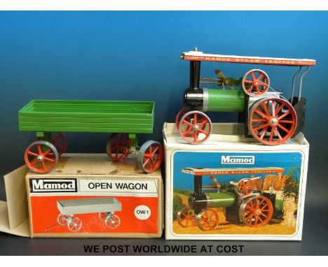 A Mamod live steam T.E.1.A .traction engine and a Mamod OW.1 open wagon, both boxed