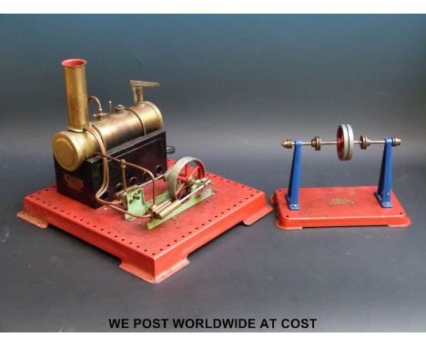 A Mamod live steam stationary steam engine, model S.E.3 with twin cylinders, superheater and spring-type whistle together wit