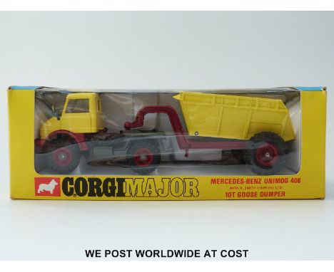 Corgi Major Toys diecast model Mercedes-Benz Unimog 406 R. Smith (Horley) Ltd. 10T Goose Dumper, 1145, with yellow body and t