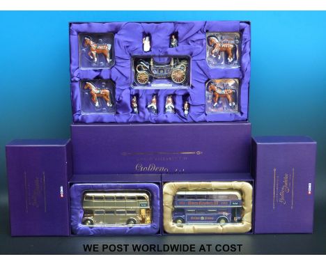 Three Corgi Queen Elizabeth II Golden Jubilee diecast models and model sets comprising State Landau CC09901 and two Routemast