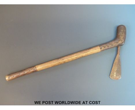 An African tribal art war club with small worked axe head, length 48cm