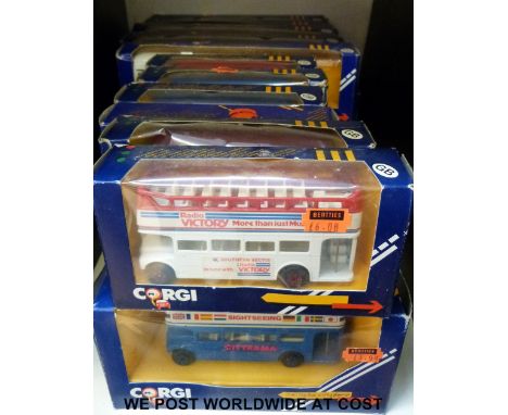 Twenty Corgi diecast model buses and coaches, all in original boxes