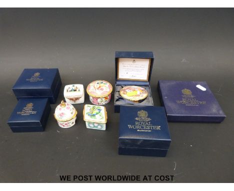 Eight Royal Worcester pill boxes, four with display boxes