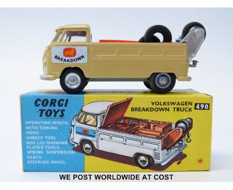 Corgi Toys diecast model Volkswagen Breakdown Truck, 490, with avocado body, shaped hubs, unpainted fittings, chrome tools, r