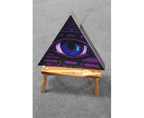 A pine stool together with a light box 