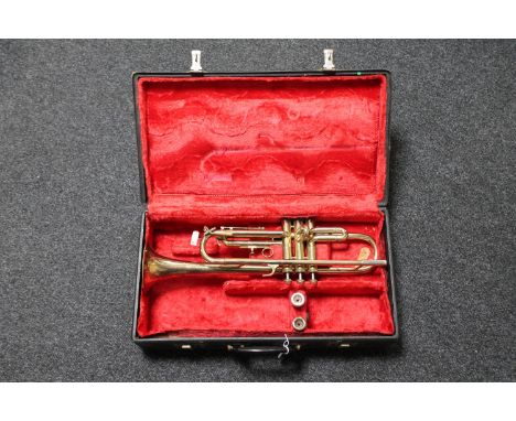 A twentieth century brass Zenith trumpet in fitted box 