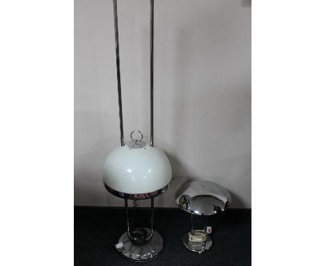 A 1970's rise and fall floor lamp (shade a/f), together with a mid twentieth century chrome desk lamp