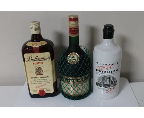 St. Remy Napoleon Brandy 1l, Bunratty Potcheen 70cl and Ballantine's Finest Scotch Whisky 1l (3 bottles)