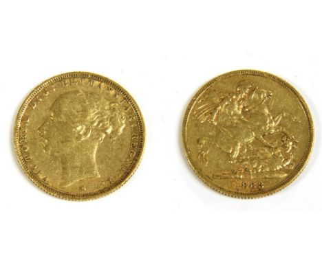 Coins , Australia, Victoria (1837 - 1901), Sovereign, 1883, M on ground for Melbourne Mint