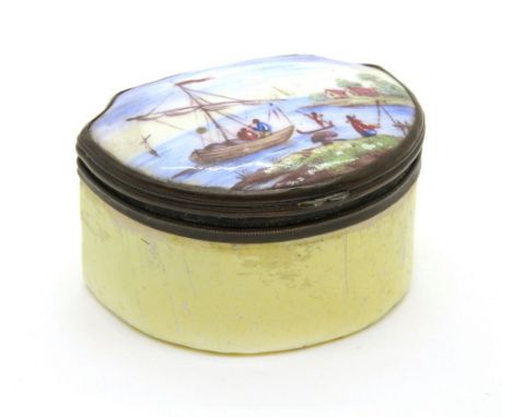 A 19th century Staffordshire enamel snuffbox ( cracked ) 5.5 cm wide