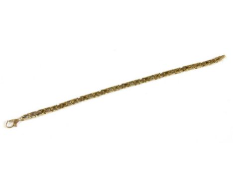A gold Byzantine chain bracelet, with lobster clasp (tested as approximately 9ct with a high zinc content) 20.86g