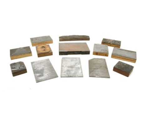 A collection of printing blocks , to include Austin A55, Union flag, Architectural, and Machinery (Qty.)