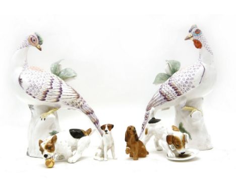 A pair of Crown Staffordshire exotic bird figures , sogmed No 152, M Doubell Miller, height 23cm, together with Royal Doulton