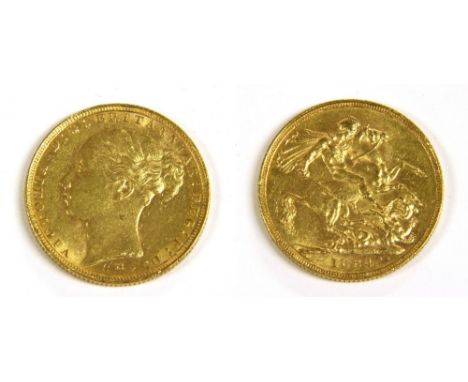 Coins , Australia, Victoria (1837 - 1901), Sovereign, 1884, M on ground for Melbourne Mint