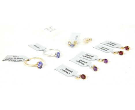 A collection of gold Gemporia jewellery, to include a gold single stone amethyst pendant, a pair of gold tanzanite earrings, 