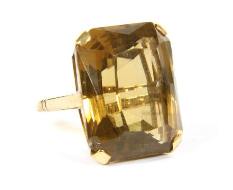 A single stone&nbsp;Cairngorm ring, adapted step cut Cairngorm claw set to a pierced heart gallery, to a plain polished shank