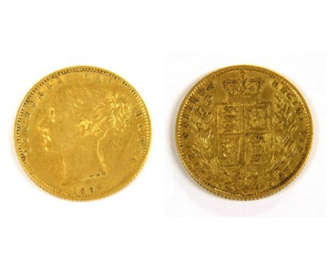 Coins , Great Britain, Victoria, (1837 - 1901), sovereign, 1864, R. die number 43 in space below wreath (S. 3853) F