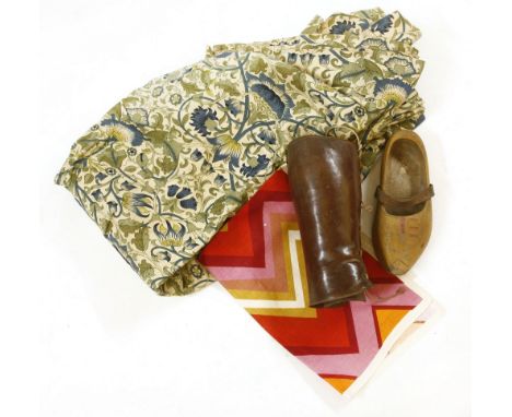 A collection of textiles , to include leather bracers, Arts &amp; Crafts style curtains, beadwork and similar (Qty)
