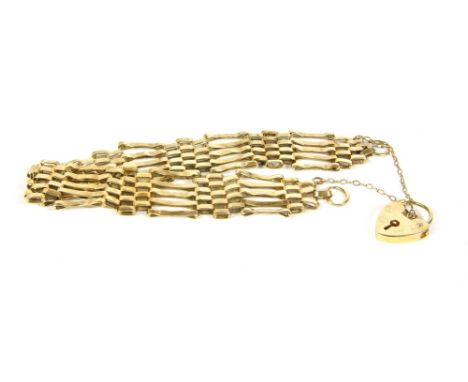 A 9ct gold five row gate link bracelet with padlock, 16.59g