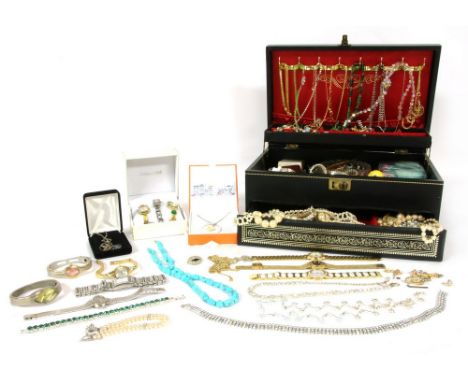 A collection of costume jewellery, to include paste stone necklaces, watches including a ladies gold plated Bering ceramic qu