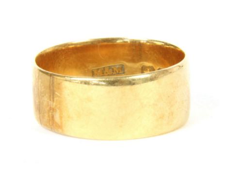 A gentlemen's 18ct gold flat section wedding ring, marks rubbed, 6.89g