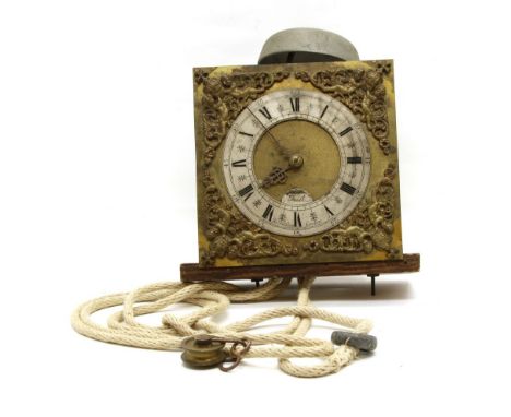 A Ben Hutchinson early 18th century thirty hour clock movement, having brass spandrels and silver chapter ring with four pill