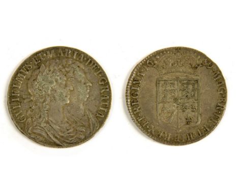 Coins, Great Britain, William and Mary (1689-1694), Halfcrown, 1689, first busts, r. R. First crowned shield, caul only frost