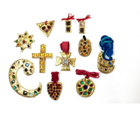 Hazel Gomes, a group of jewellery maquettes, 1980's, for Yves Saint Laurent, of various shapes, mixed media, (12). 
