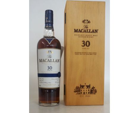 MACALLAN 30 YEAR OLD
A rare bottling of the Macallan 30 Year Old Single Malt Scotch Whisky.  OB. 700ml.  43% abv.  Matured in