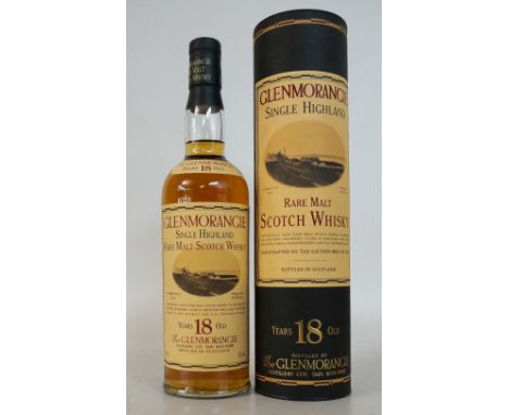 GLENMORANGIE 18 YEAR OLD
1 bottle.  Glenmorangie 18 Year Old Single Malt Scotch Whisky.  OB.  70cl.  43% abv.  Old-style bott