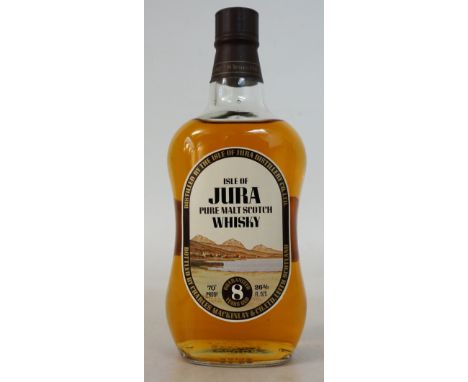 ISLE OF JURA 8 YEAR OLD
1 bottle.  Isle of Jura Pure Malt Scotch Whisky.  OB.  26 2/3 fl. ozs.  70 degrees proof.  Old style 