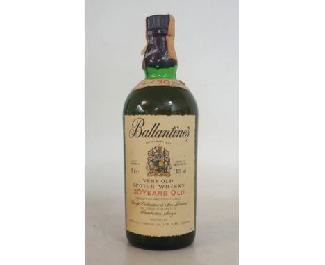 BALLANTINES 30 YEAR OLD
An aged bottle of Ballantine's Premium 30 Year Old Blended Scotch Whisky.  75cl.  43% abv.  Imported 