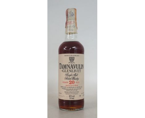 TAMNAVULIN-GLENLIVET 20YO
Limited Edition bottling signed by the Head Blender from the 1980's.  Bottle no. 0272.  750ml.  46%